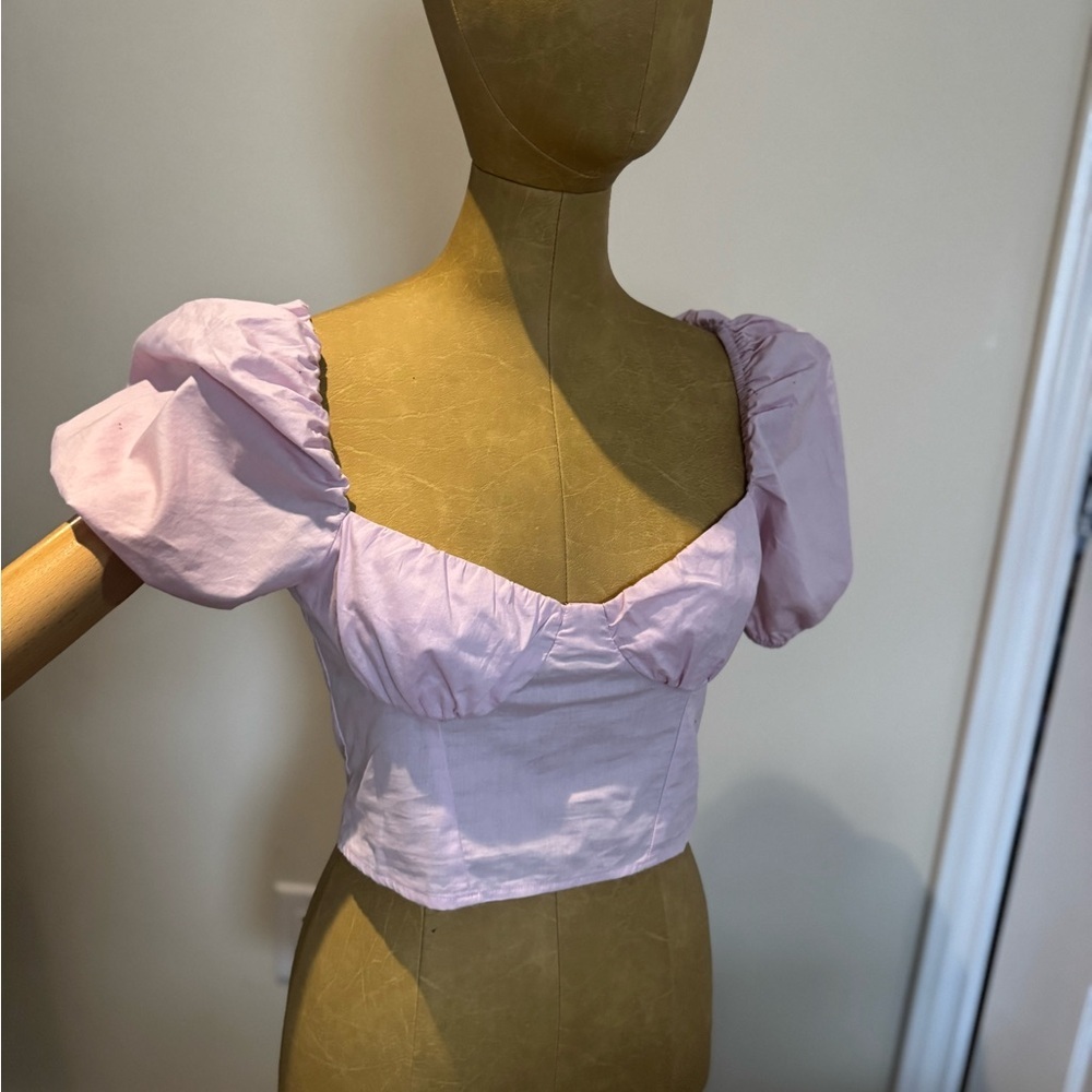 NWT H&M Divided Light Pink Puff Sleeve Crop Top (S)